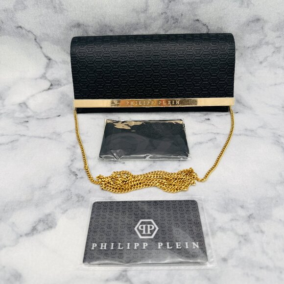 Philipp Plein Accessories - Philipp Plein Sunglasses Case Set, Black Suede Leather,Gold Shoulder Chain,Cloth
